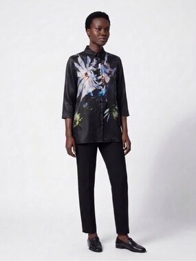 Marina Rinaldi Begonia Anthracite/lime Silk Satin Shirt Plus Size 18 MSRP $1155